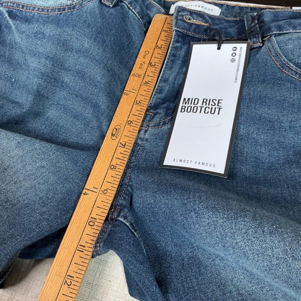 Almost Famous Womens Size 13 Blue Mid-Rise Bootcut Jeans Denim Distressed Look - Picture 8 of 11
